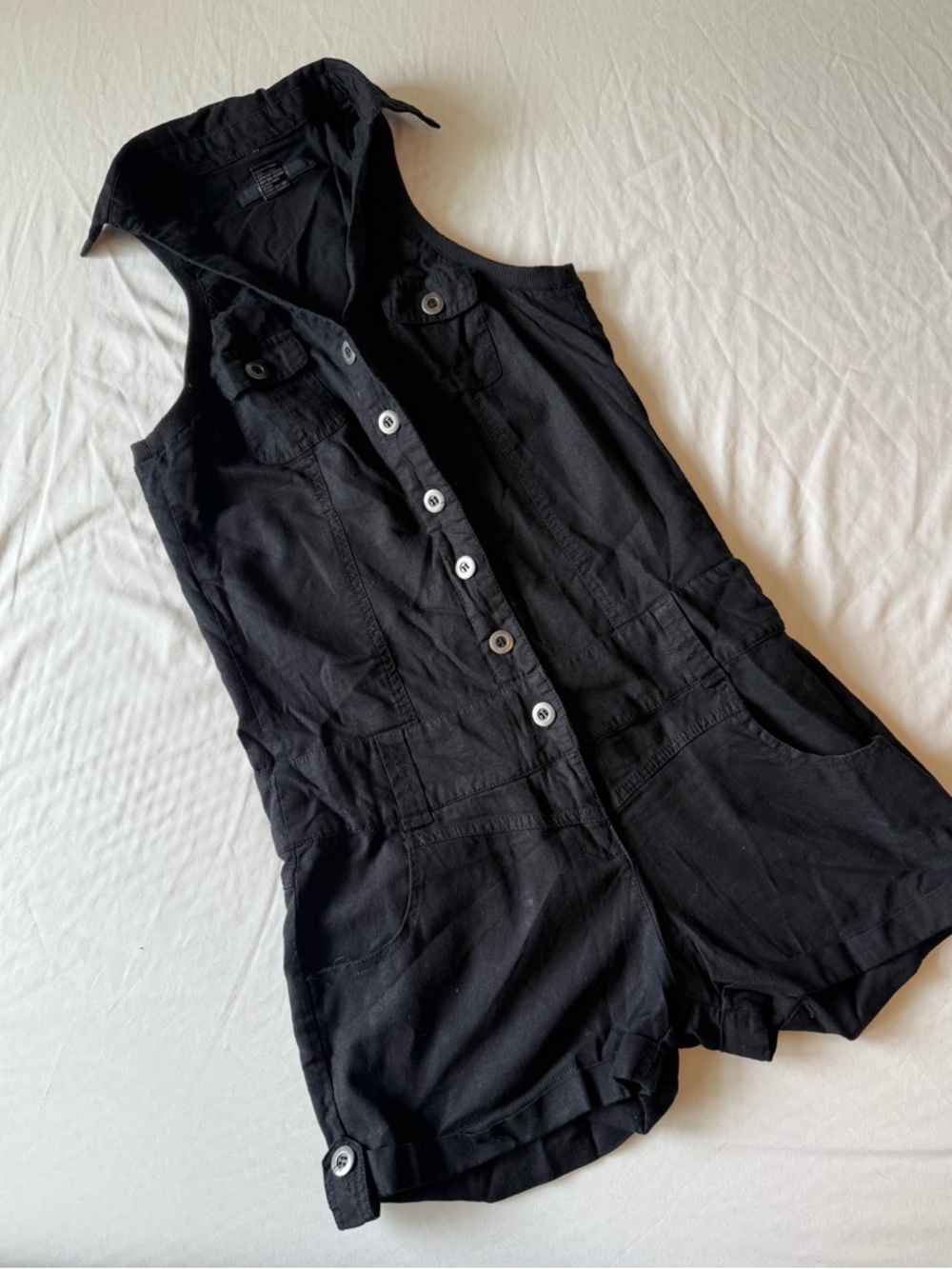 Paper Tee Black Linen Blend Romper